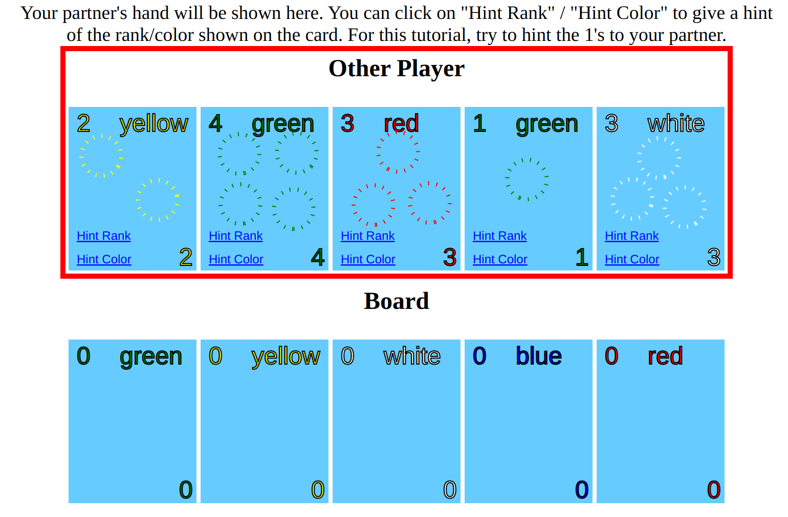 interface for the board game Hanabi